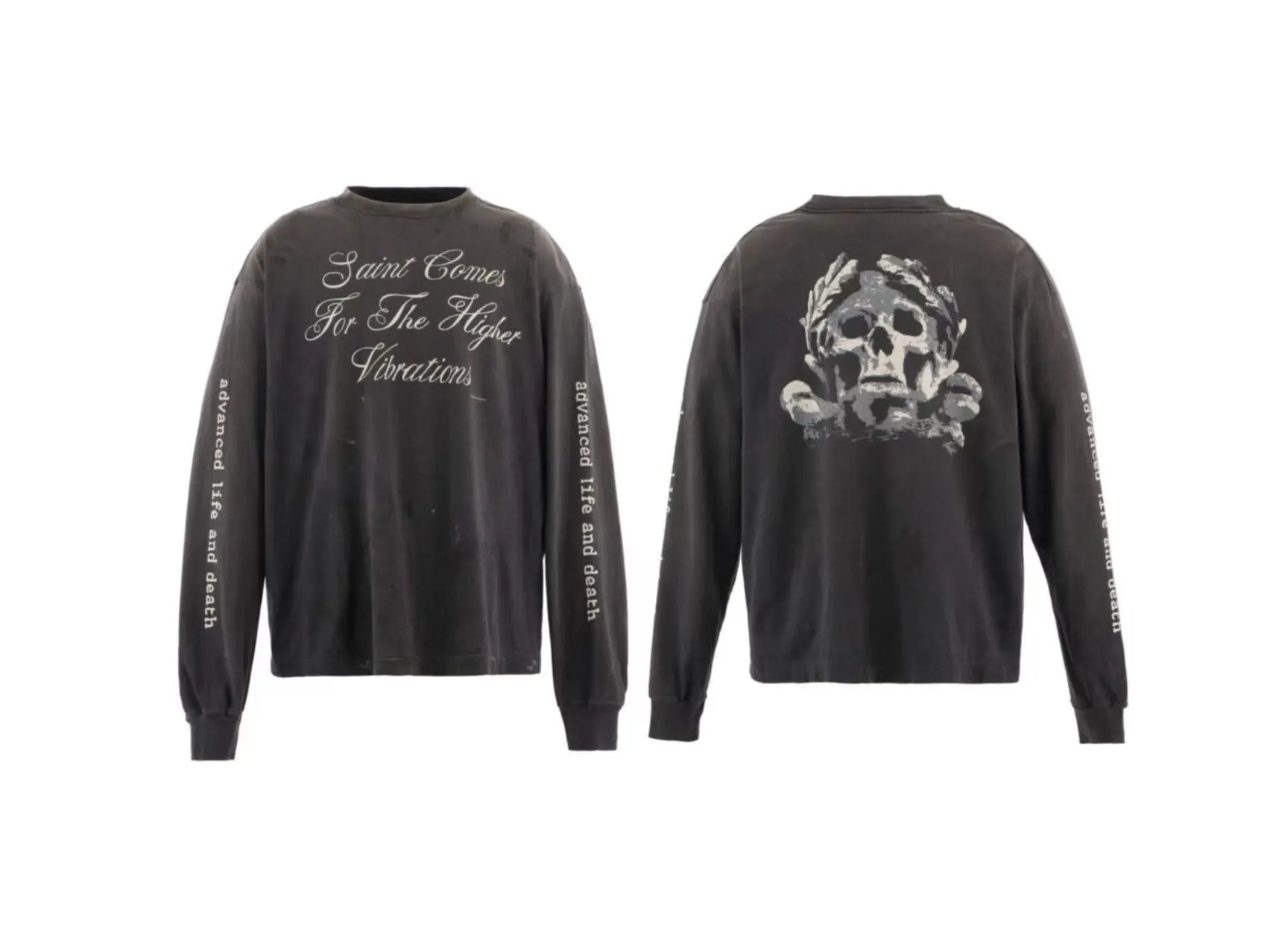 Spot ST1048 style washed black P158 SAINT MICHAEL LS TEE SAINT COMES skull print casual distressed long-sleeved T-shirt size S-M-L-XL